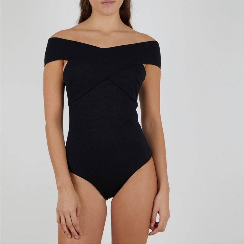 Abercrombie & Fitch Black Off The Shoulder Criss-Cross Ribbed Body Suit size XL